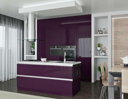 Кухня с островком, AGT глянец, фиолетовый