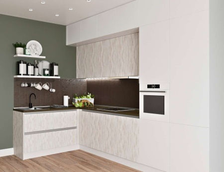 Кухня угловая, Модерн AGT матовый, белый/ кантри серый